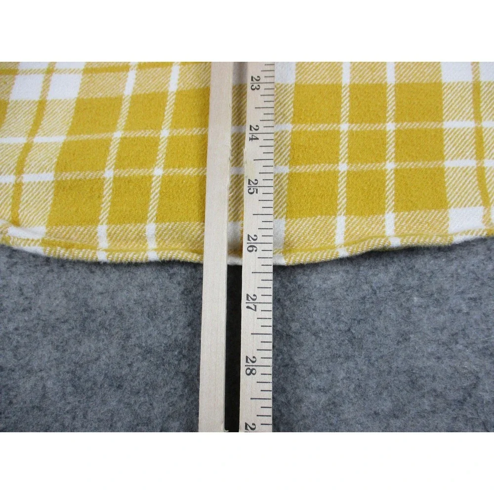True Religion Shirt Mens Large Yellow White Plaid Flannel Long Sleeve Button Up